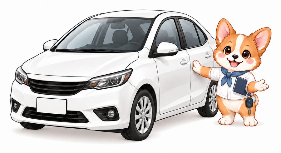 柯基在白色轎車旁請乘客上車